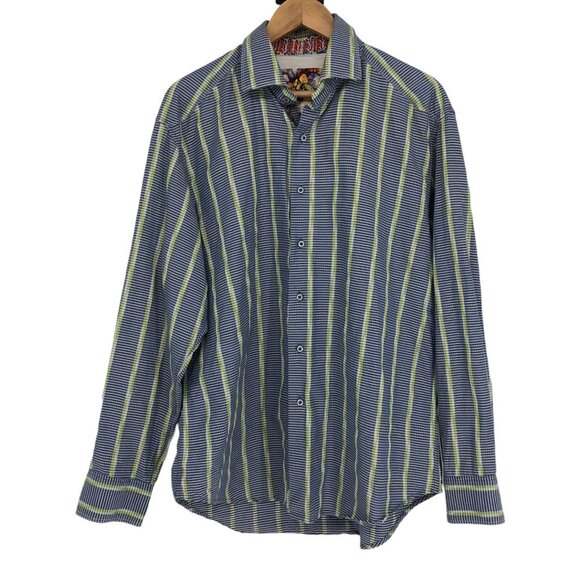 Robert Graham Men’s Blue green vertical stripe button down shirt XL (flaw*) - Picture 1 of 16